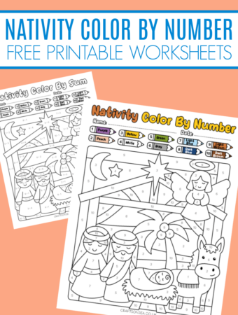free nativity color by number printable worksheets for kids with jesus, angels and a stable
