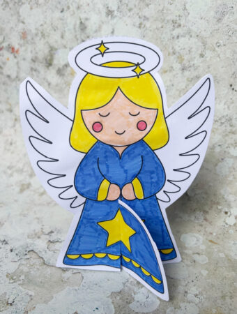 Finished 3D printable angel Christmas card craft colored and assembled