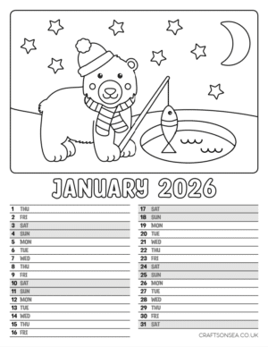 Free 2026 Printable Calendar For Kids To Color - Crafts on Sea