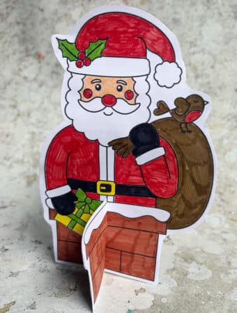 Finished 3D Santa Christmas card kids can make and decorate