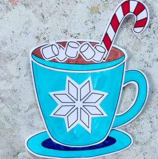 Cut and paste hot chocolate craft made from a printable template