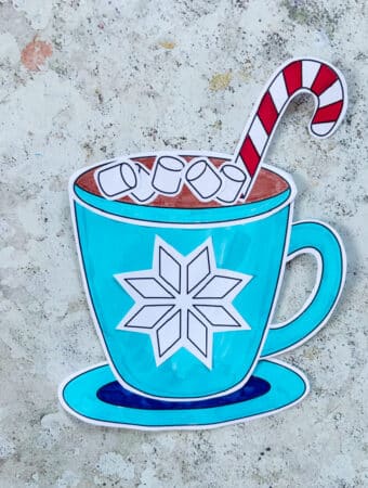 Cut and paste hot chocolate craft made from a printable template