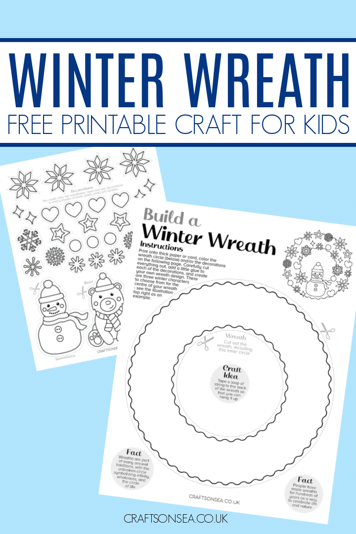 Free printable winter wreath template PDF for kids crafts