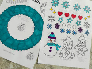 printable winter wreath craft for kids colored in using markers