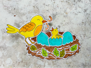 cut and paste birds nest craft for kids completed