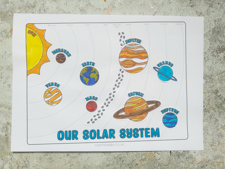 solar system printable space craft with planets easy worksheet
