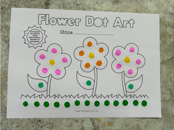 spring flower dot art printable completed