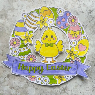 Easter wreath craft for kids made using a free printable template