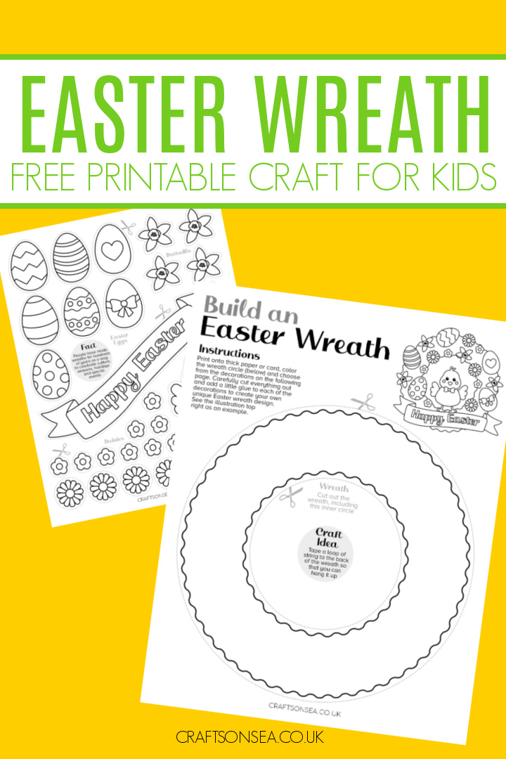 printable easter wreath craft template for kids with eggs