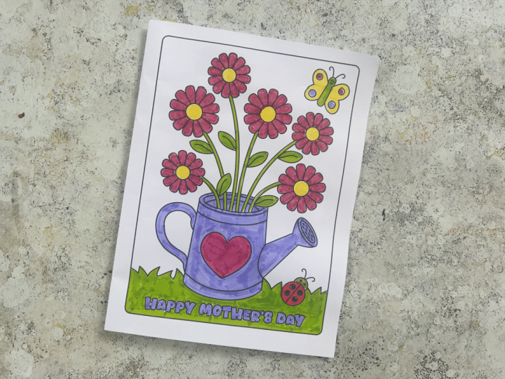 Folding the Mother’s Day coloring card in half