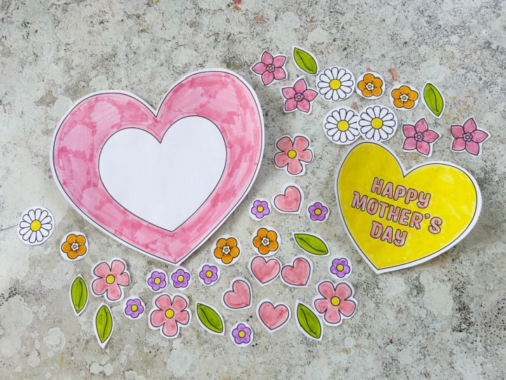 Cutting out the Mother’s Day wreath craft template for kids