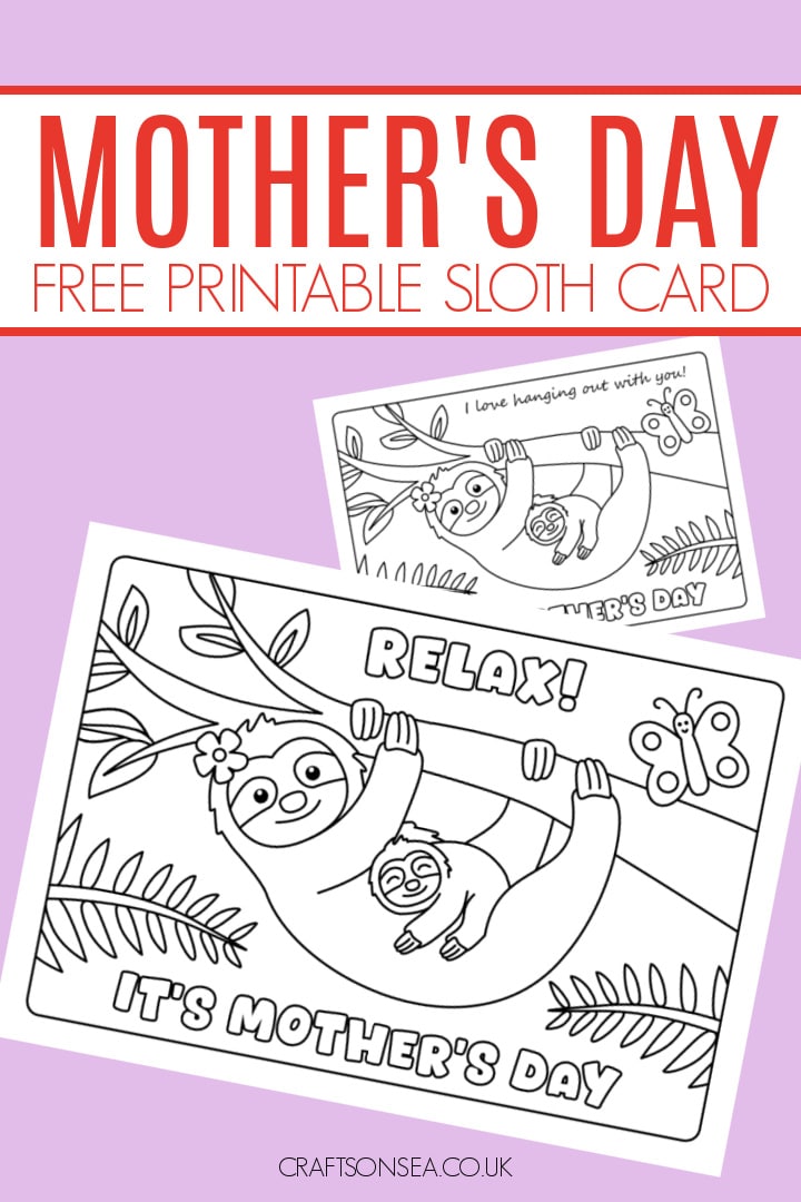 Sloth Mother’s Day card template to color with cute design