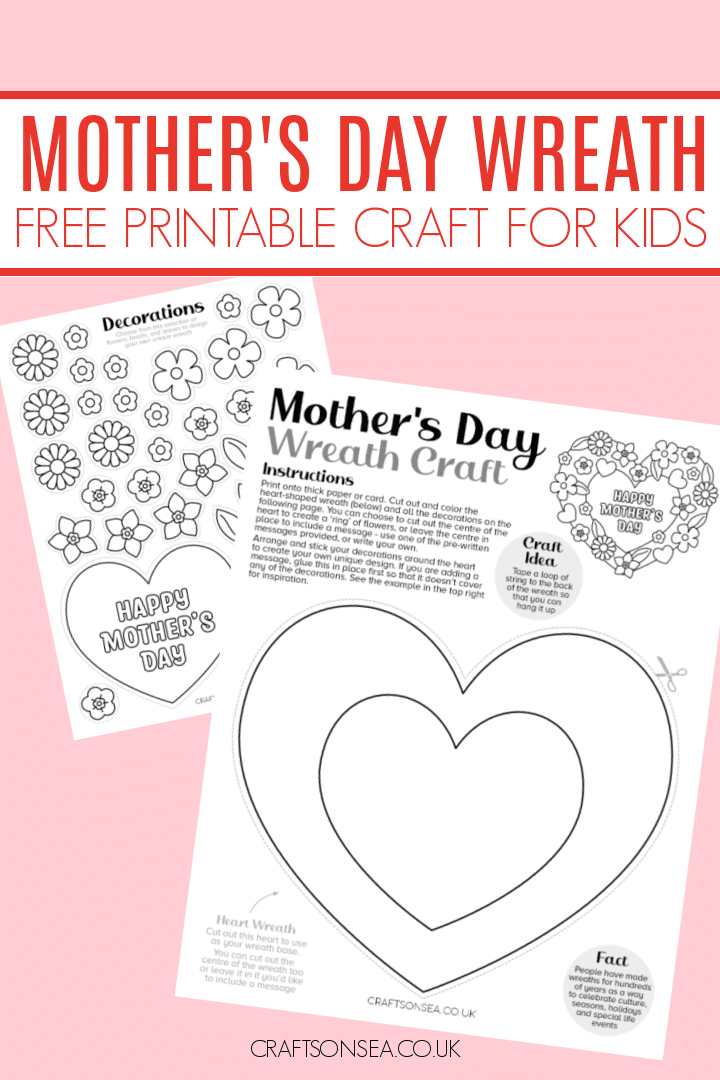 Free printable Mother’s Day wreath template PDF with flowers and hearts