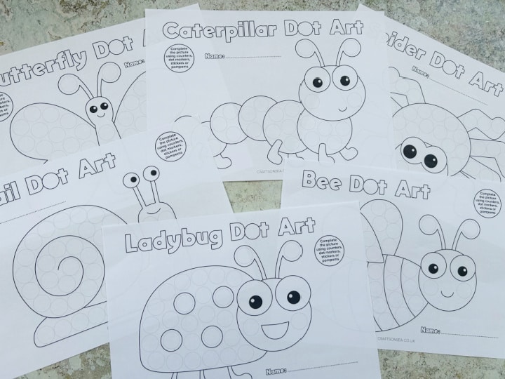Printable insect dot marker worksheets for preschool and kindergarten