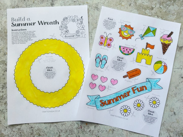colored in printable summer wreath craft template