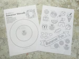 Two page summer wreath craft printed onto white paper