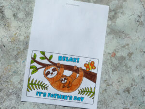 colored in sloth Father’s Day card printable
