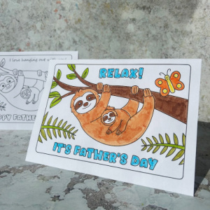 printable sloth father's day card kids can color