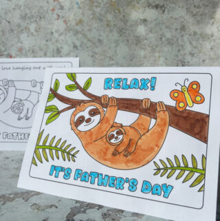 Free sloth Father’s Day card printable for kids to color