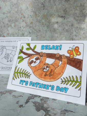 Free sloth Father’s Day card printable for kids to color
