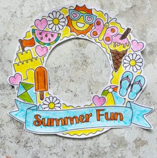 Summer wreath craft for kids made using a free printable template