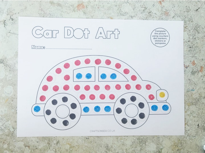 colored in car dot marker printable