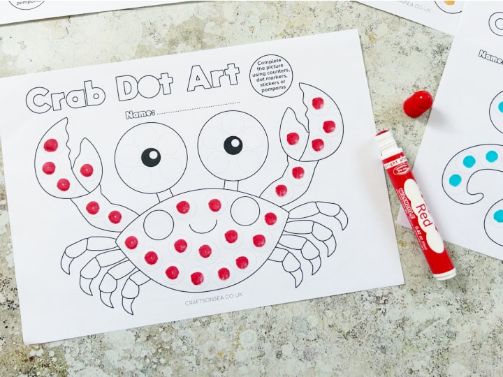 Crab dot marker activity for preschoolers