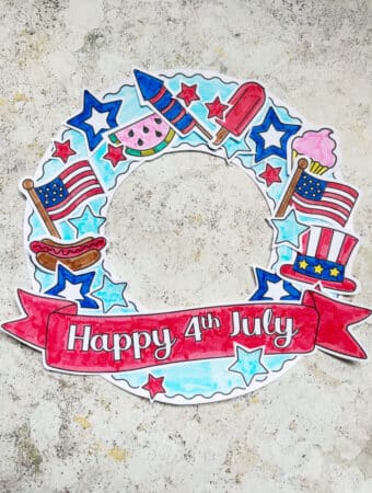 printable cut and paste Fourth of July wreath craft