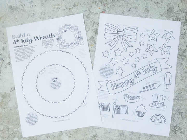 Printable Fourth of July wreath template ready to color and decorate