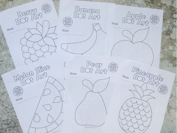 Printable fruit dot marker worksheets for kids