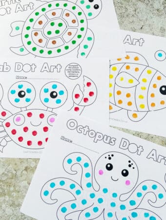Ocean dot marker printables free PDF with fish crab octopus and sea turtle designs