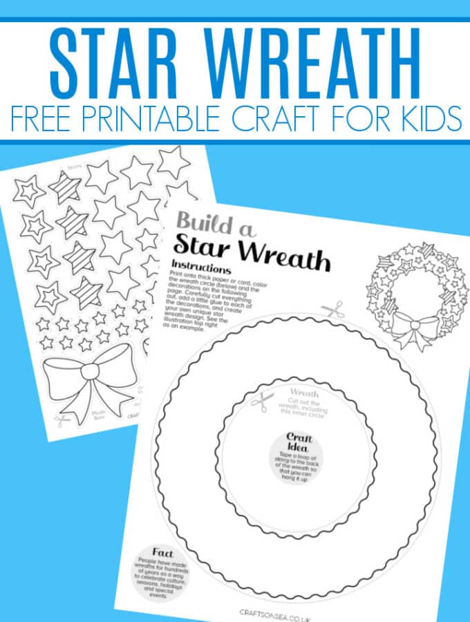 printable star wreath craft for kids to decorate with cut and paste stars