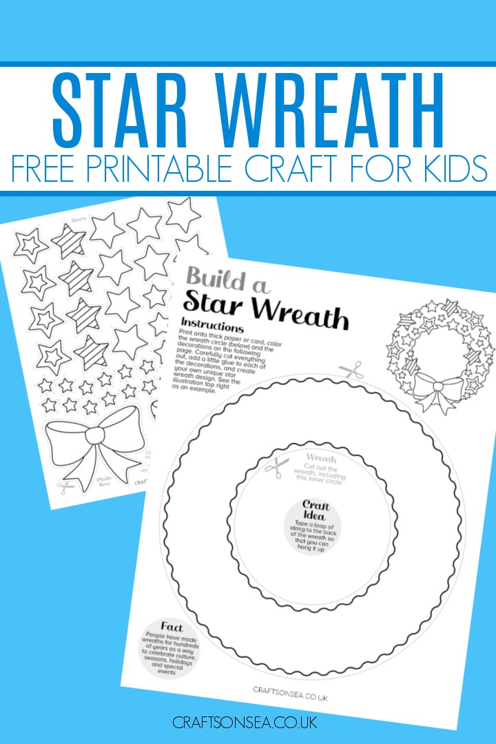 printable star wreath craft for kids to decorate with cut and paste stars