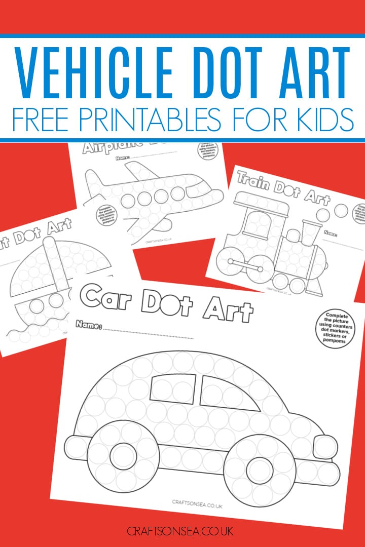 Free transportation dot art printables for preschool and kindergarten