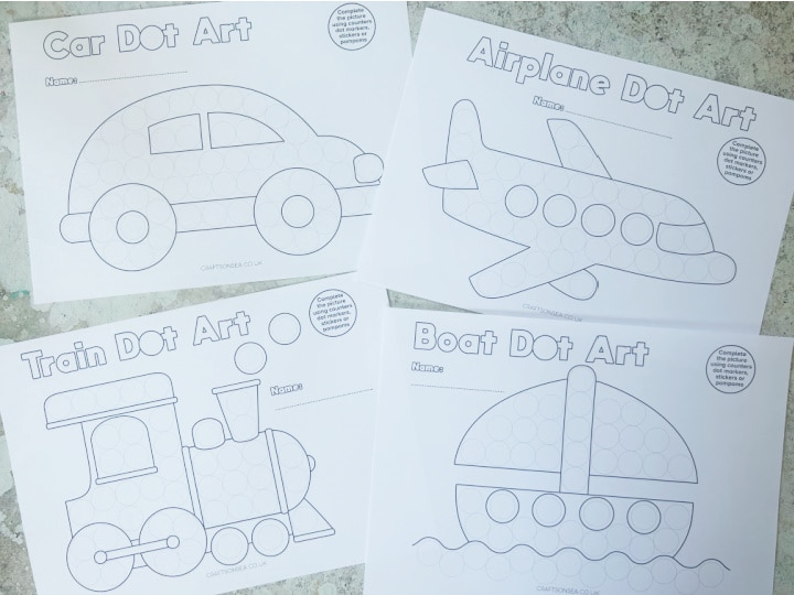 Printable vehicle dot marker worksheets for kids