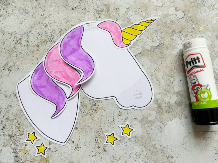 assembling the mane and horn on the unicorn craft