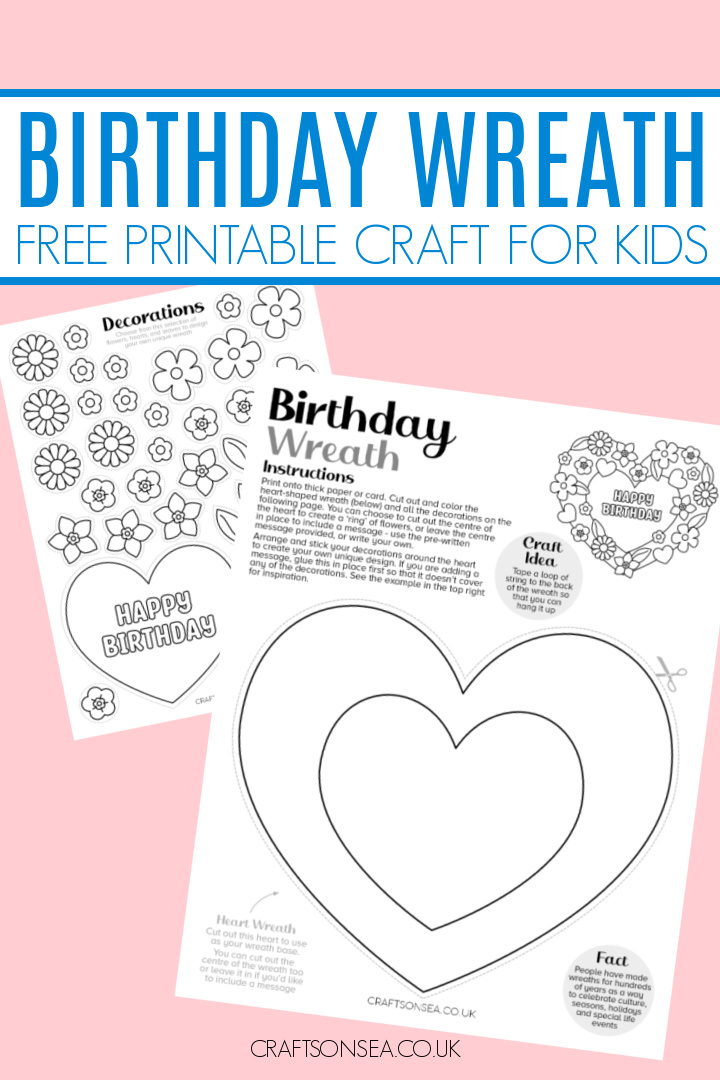 Birthday wreath craft printable PDF with wreath template and printable decorations