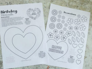 Printable birthday wreath template ready to color
