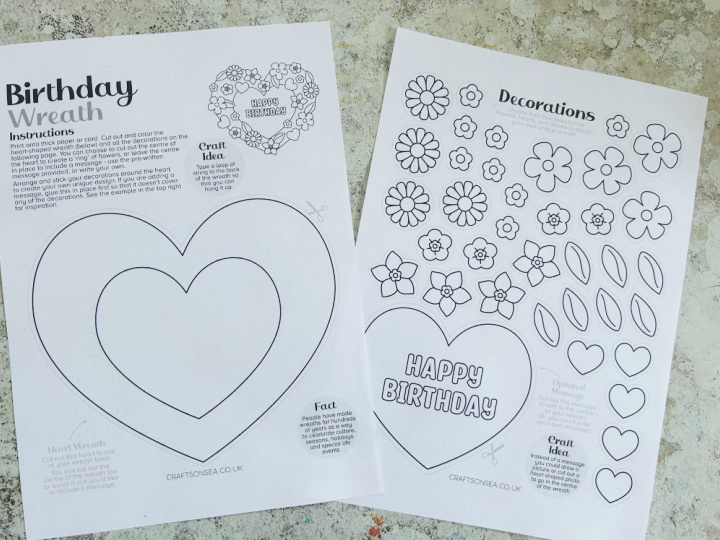 Printable birthday wreath template ready to color