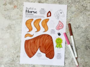 Colored horse craft printable before cutting out