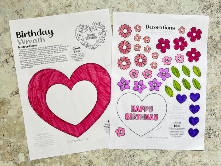colored in printable birthday wreath template