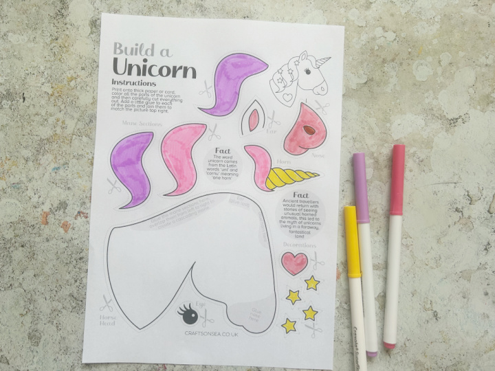 colored in printable unicorn craft