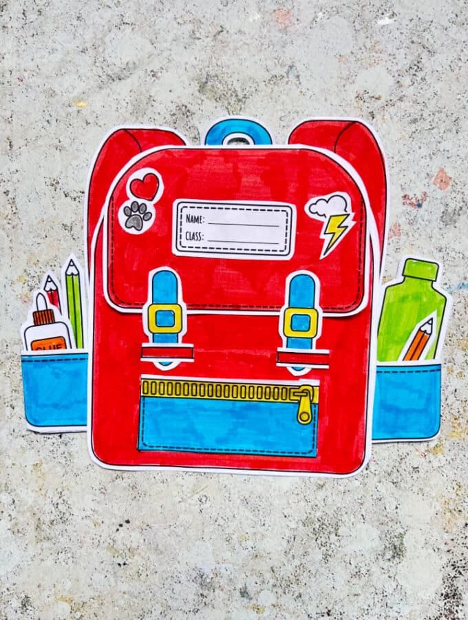 Free printable cut and paste backpack craft with school supplies