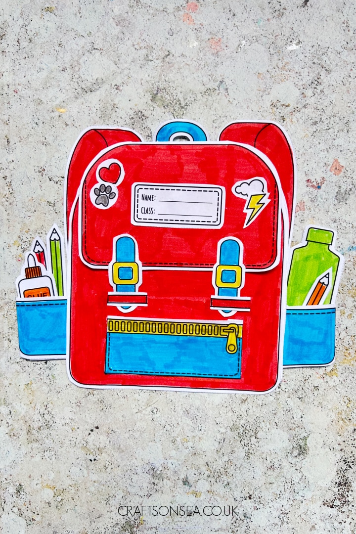 Free printable cut and paste backpack craft with school supplies