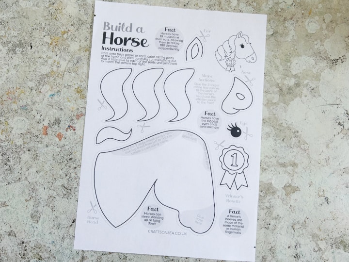 Horse craft printable template printed onto white paper