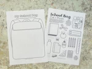Printed My School Bag cut and paste activity ready to color