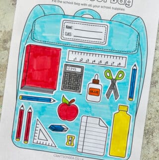 My School Bag cut and paste activity with printable school supplies
