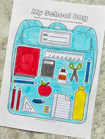 My School Bag cut and paste activity with printable school supplies