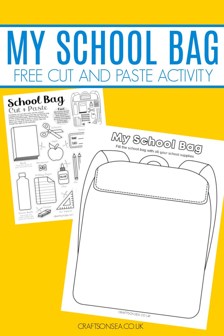 My School Bag printable PDF with school bag template and school supplies page