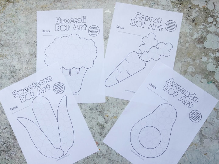 Printable vegetable dot marker worksheets for kids